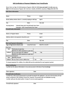 HEN Certification of Payment Obligation from FriendFamily Ccsww  Form