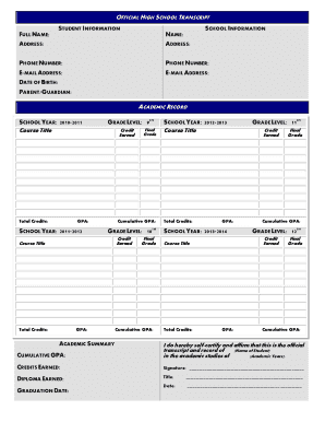 Official High School Transcript Hslda  Form