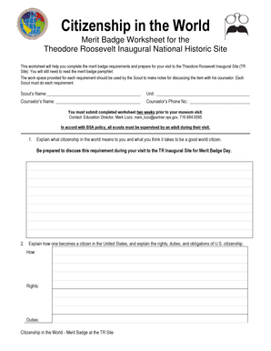 Citizenship in the World Merit Badge Worksheet  Form