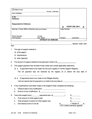 Affidavit Arrears  Form