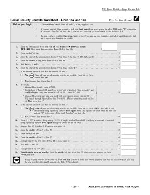 Taxable Social Security Worksheet  Form