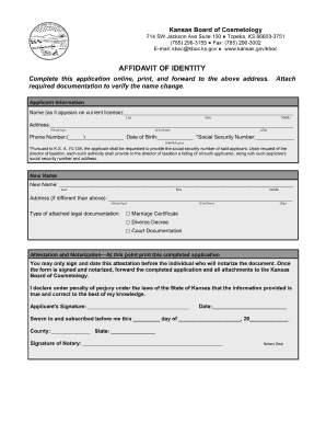 Kansas Affidavit of Identity Form
