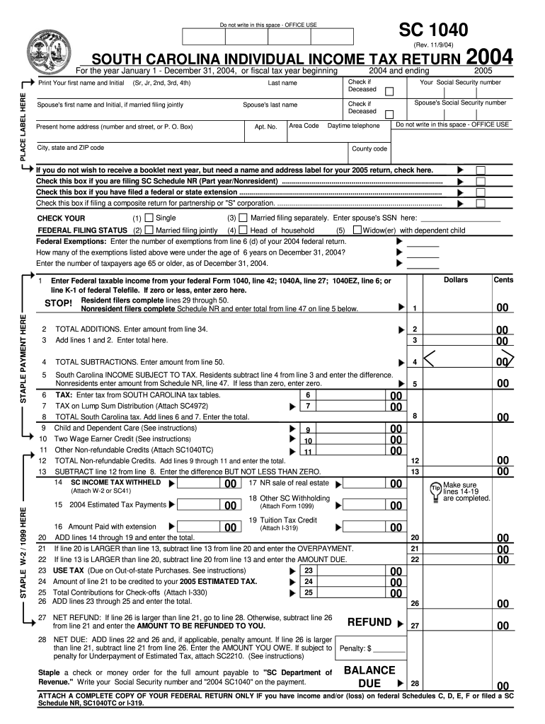  Sc 1040 Form 2019