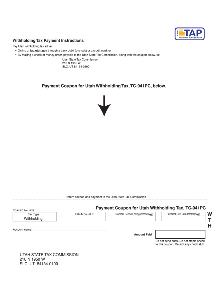  Utah State Tax Commission Payment Coupon 2009-2024