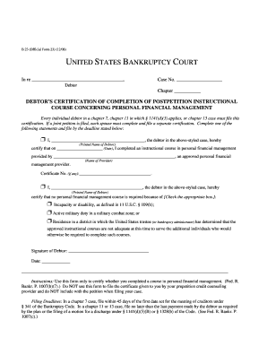  Debtors Certification of Completion of Postpetition Instructional Course Form 2008-2024