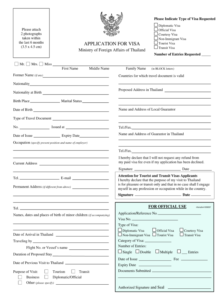  Thailand Visa Application Form PDF 2015-2024