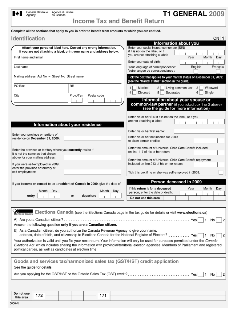 Get and Sign T1 Form 2009