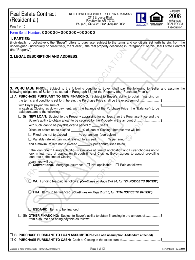 Arkansas Real Estate Contract  Form