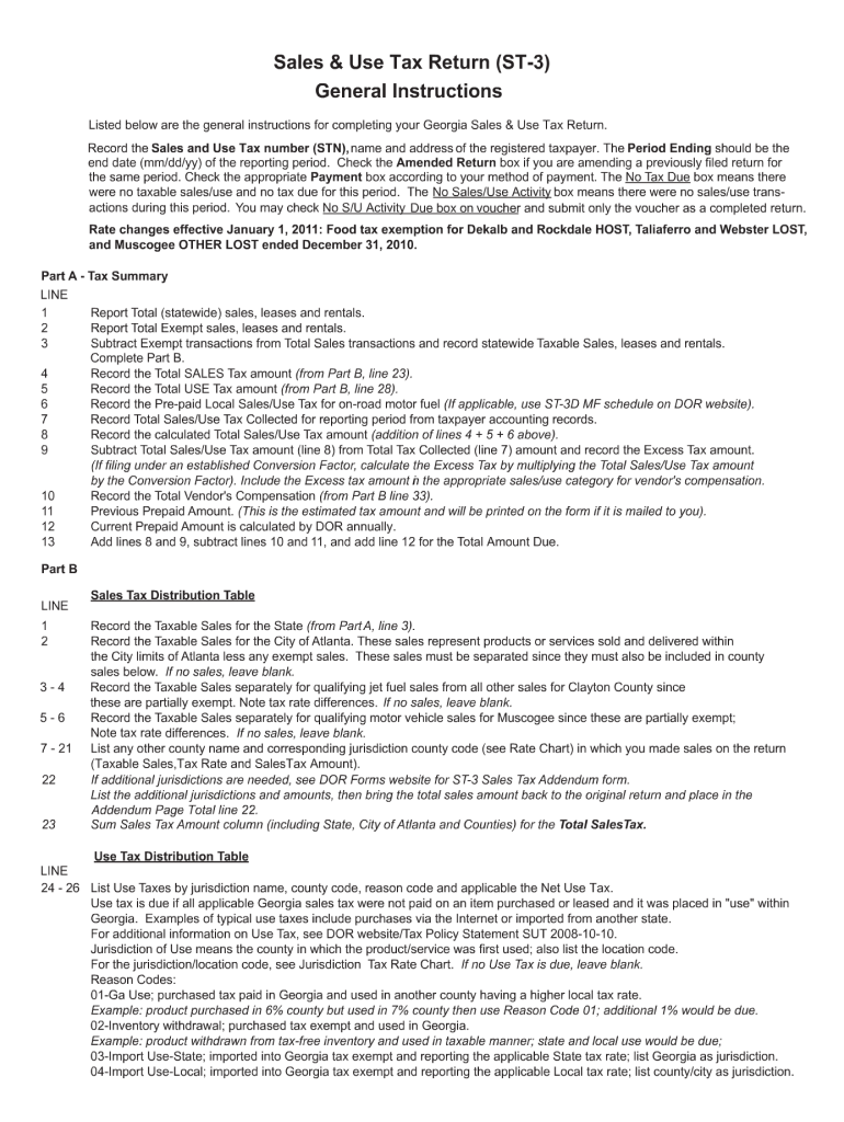  Georgia Sales and Use Tax Form St 3 2018