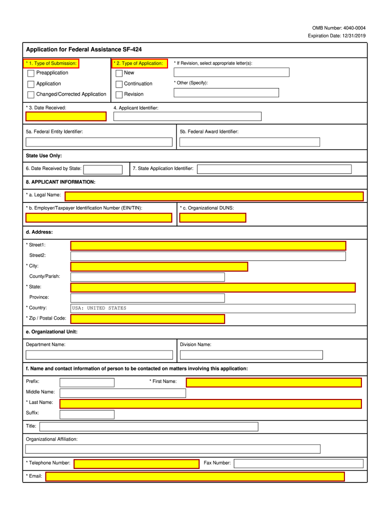  Sf424 Form 2019