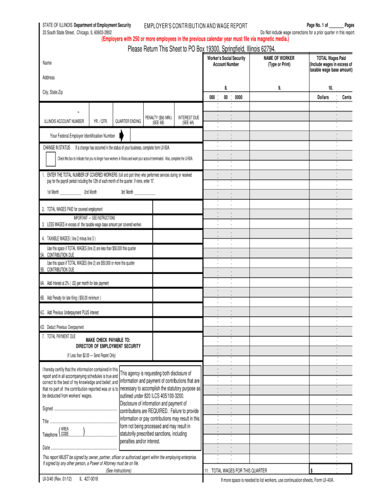  Employer Contribution and Wage Report Illinois PDF Form 2018