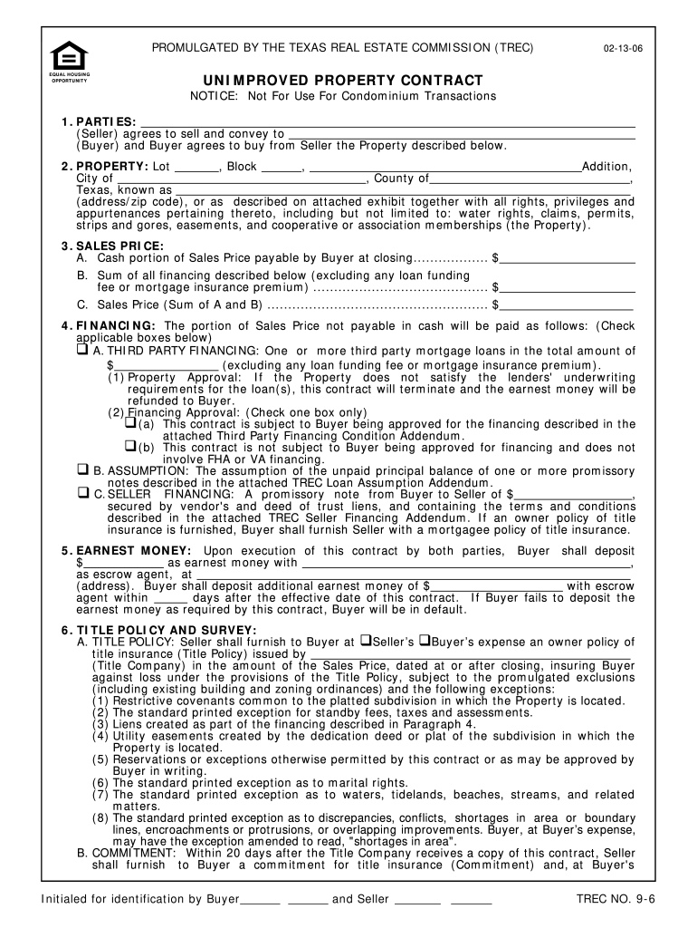 Trec Unimproved Property Contract 9 13 2006-2025
