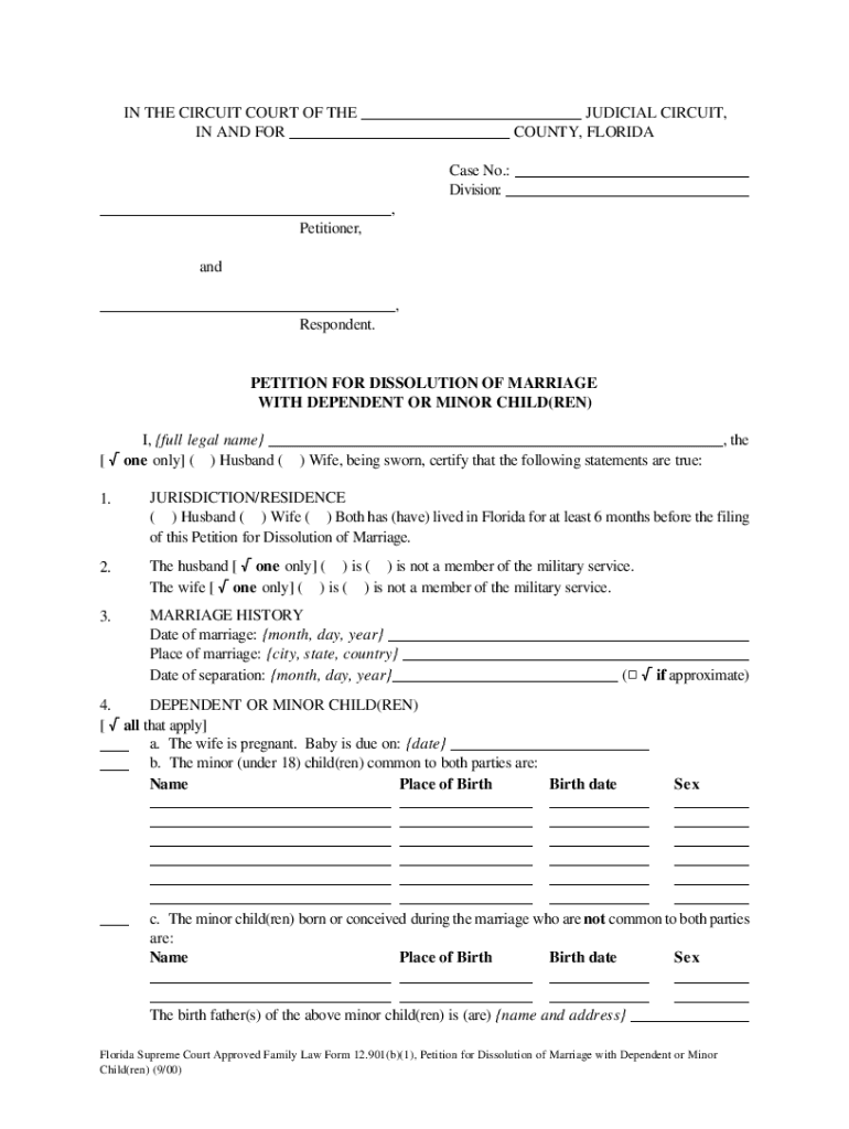  Dissolution of Marriage Form Florida 2000