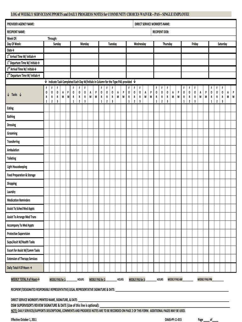  Log of Weekly Services Form 2011
