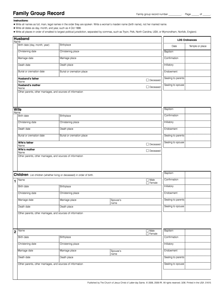 Lds Family Group Sheet Fillable  Form