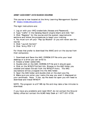 Army Accident Avoidance Course  Form