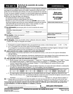  FW 001 S Request to Waive Court Fees Spanish Judicial Council Forms Courts Ca 2014