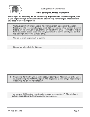 Strengths and Needs Worksheet  Form
