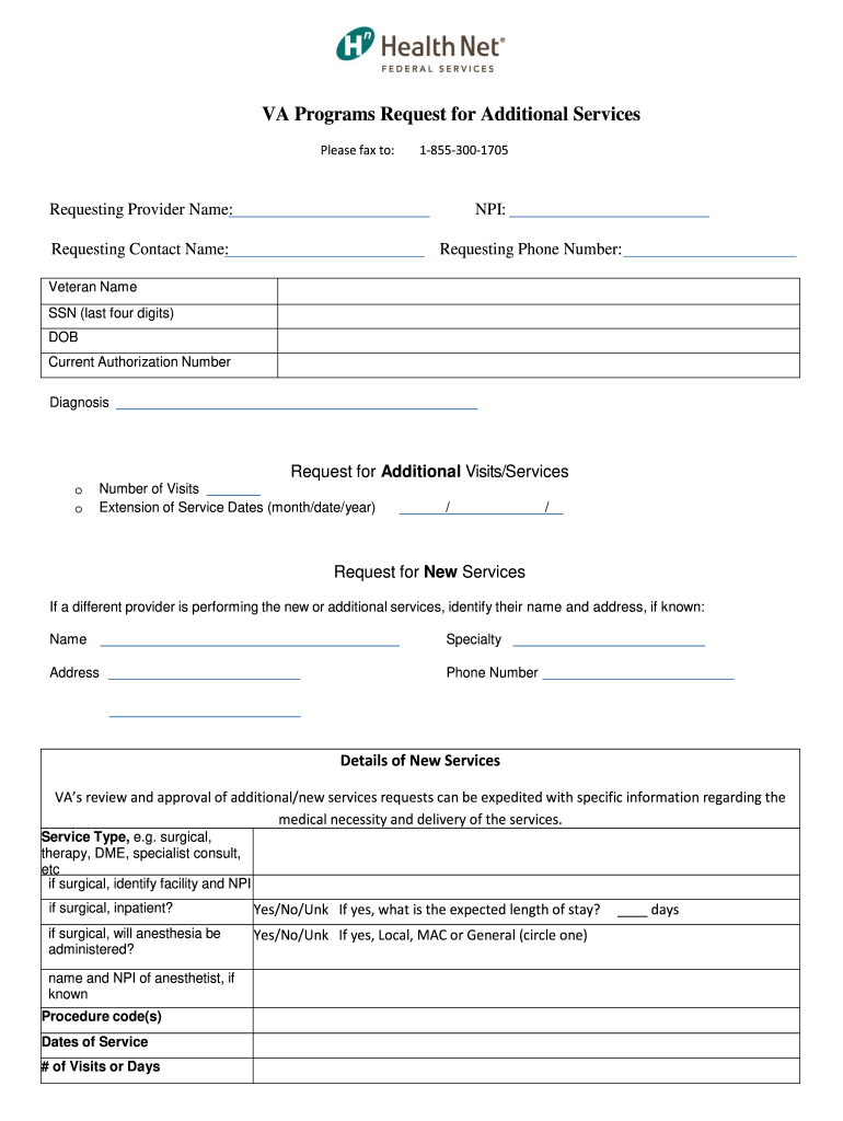Va Request for Services Form