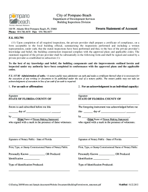 Sworn Statement of Account  Form