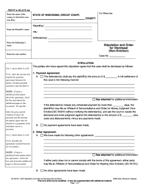 SC 5310 Stipulation and Order for Dismissal Non Eviction Small Wicourts  Form