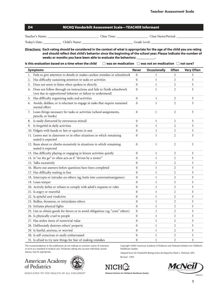 Teacher Assessment Scale  Form