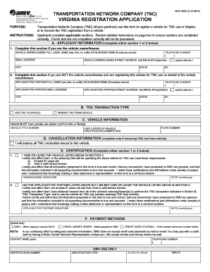 TRANSPORTATION NETWORK COMPANY TNC Dmv Virginia  Form