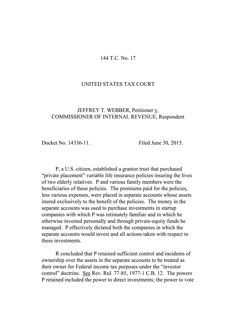 144 T C No 17 UNITED STATES TAX COURT JEFFREY T Ustaxcourt Form