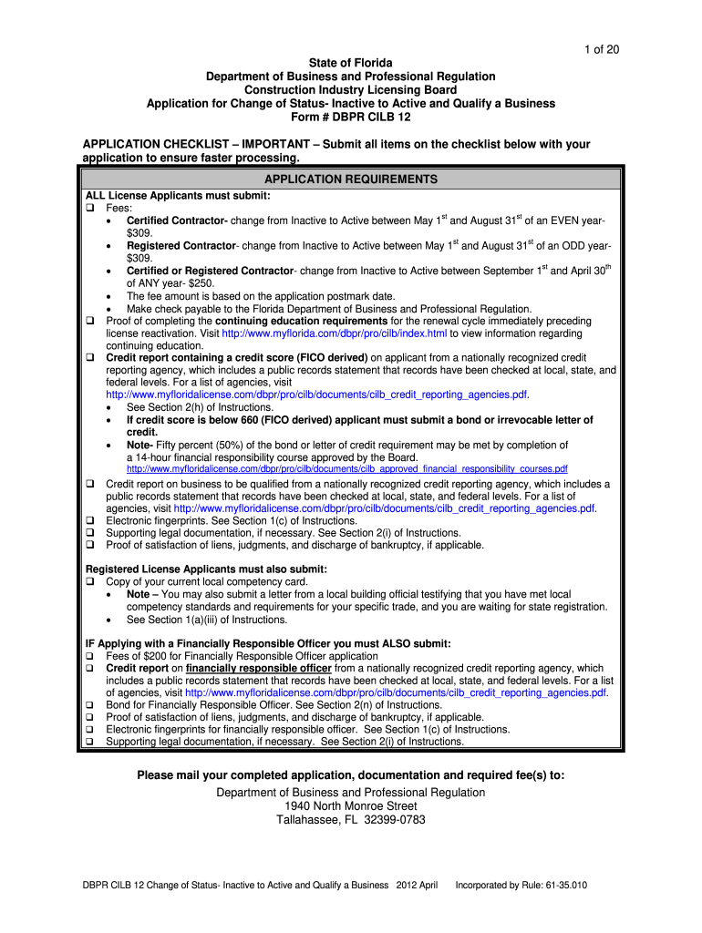  Dbpr Form 12 2012