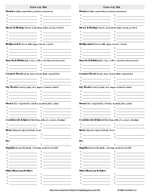 Printable Grocery List Grocery List  Form
