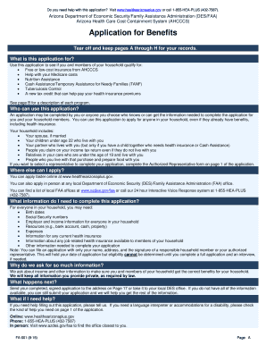 FA 001 Application for Benefits Azdes  Form