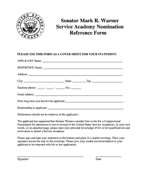 Senator Mark R Warner Service Academy Nomination Reference  Form
