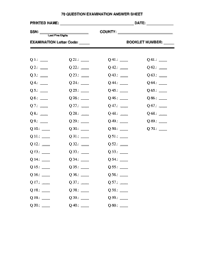 70 Question Answer Sheet DOC  Form