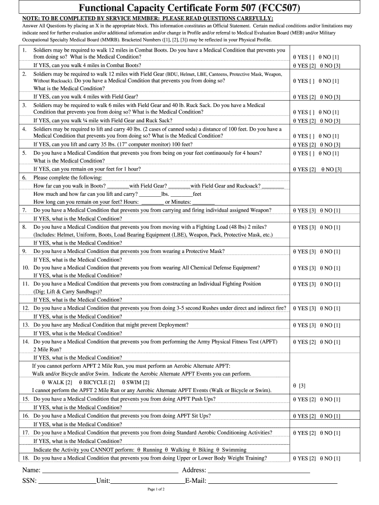 Functional Capacity Form Army