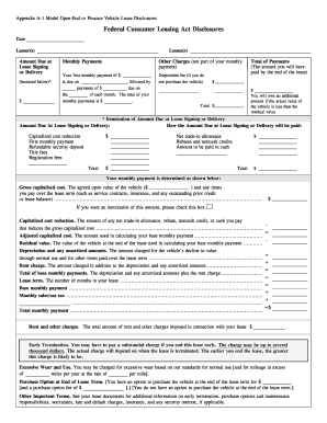 Federal Consumer Leasing Act Disclosures  Form