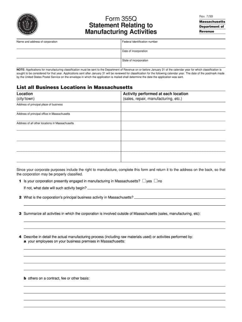 Get and Sign Form 355Q Statement Relating to Manufacturing Activities Mass Gov 2015