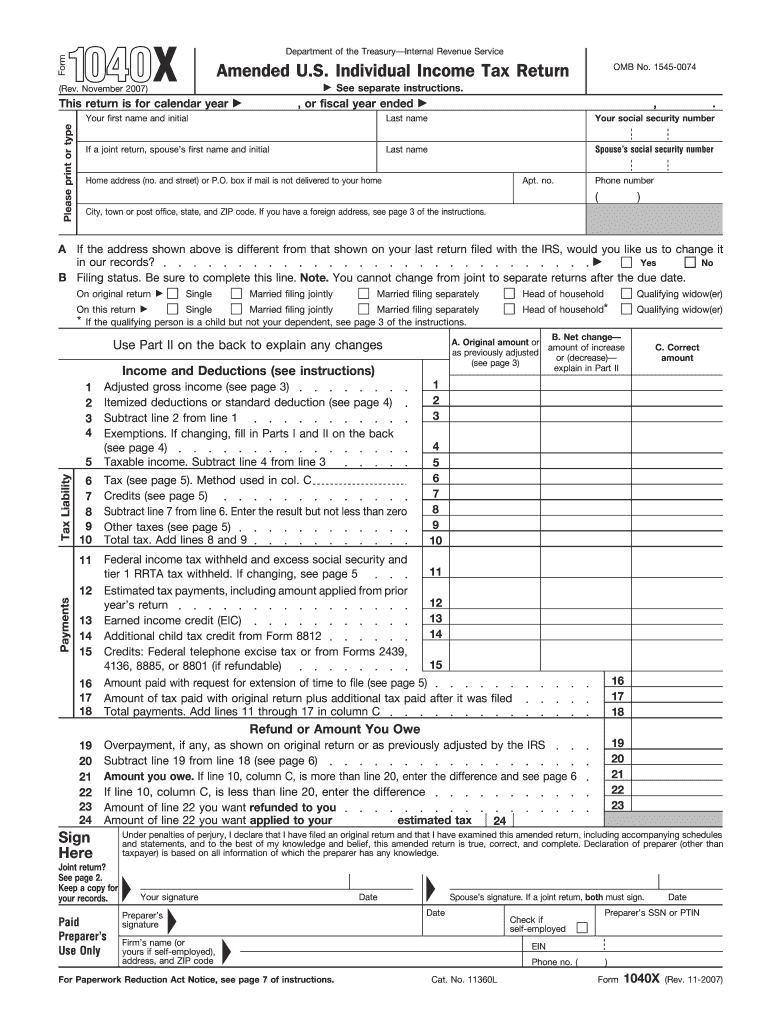  1040x Form 2007