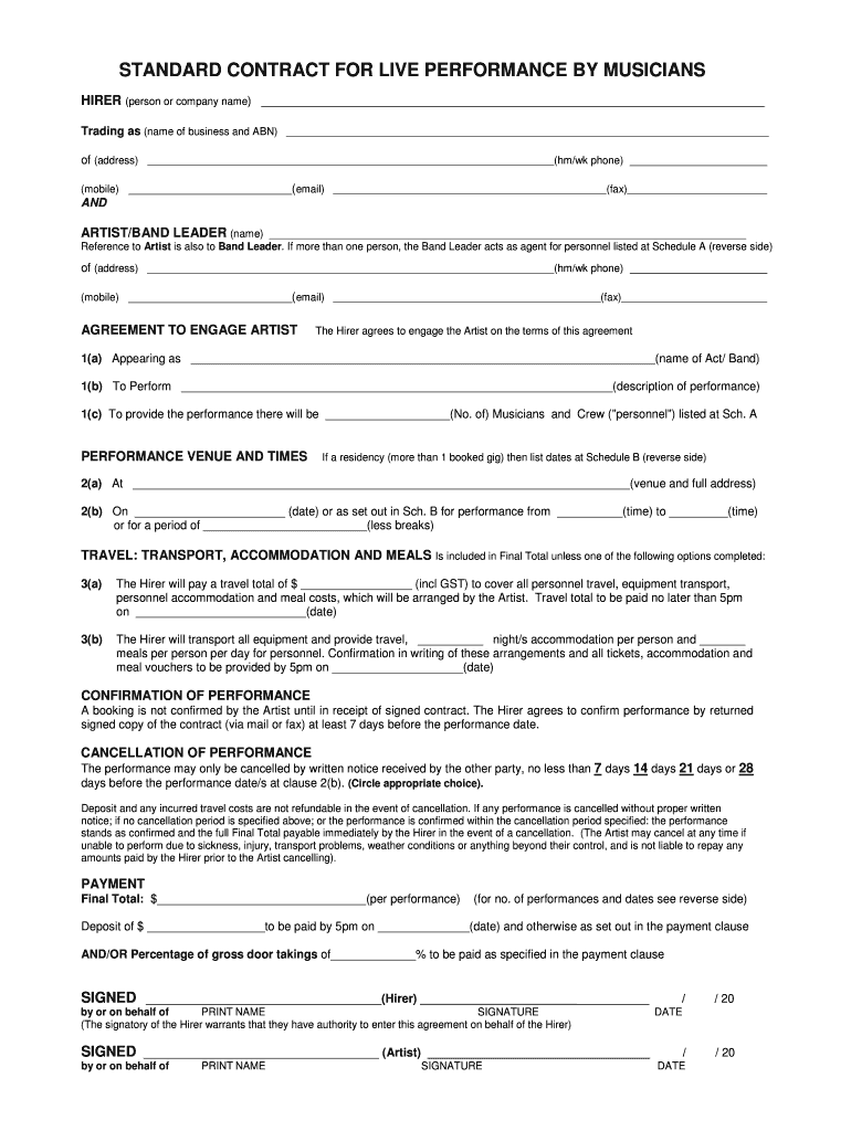 Entertainment Contract Template  Form