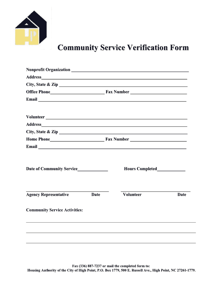 Nc Community Service Form