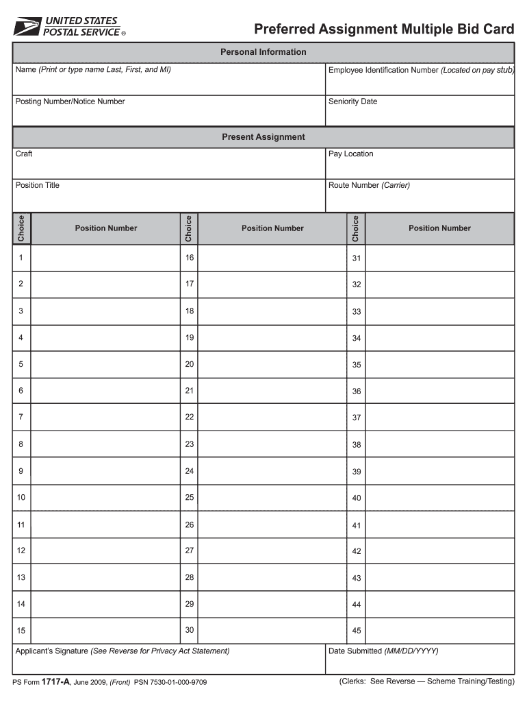  Ps Form 1717a 2009-2024