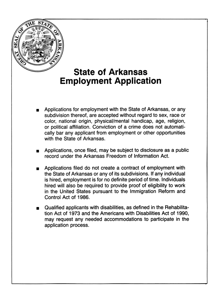 Of Arkansas Employment  Form