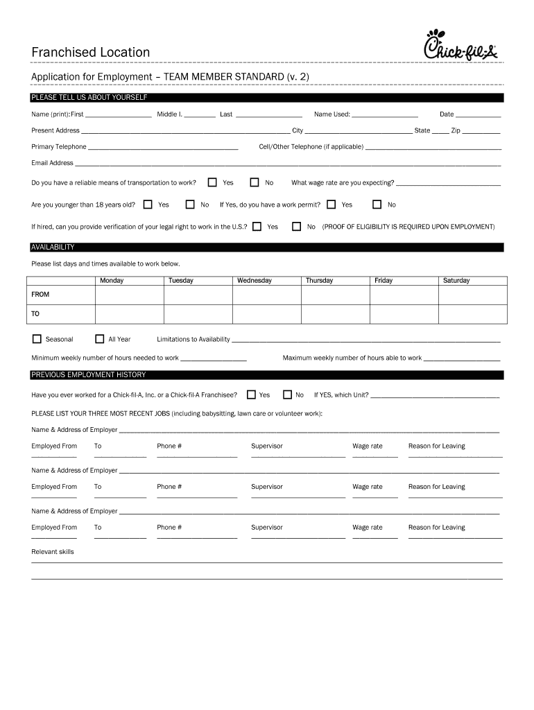 Application for Employment TEAM MEMBER STANDARD V  Form