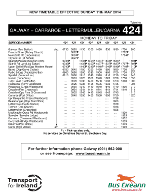 424 Bus Timetable  Form