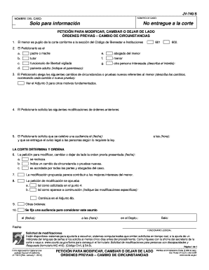 JV 740s Petition to Modify, Change, or Set Aside Previous Orders Change of Circumstances Spanish Judicial Council Forms Courts C