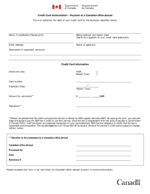 Credit Card Authorization Payment at a Canadian Office Abroad  Form