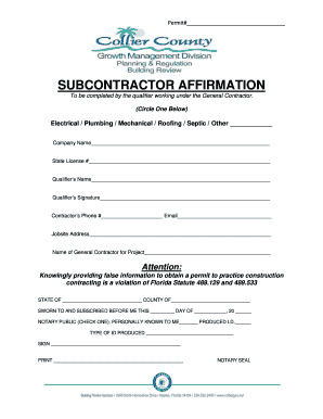  Collier County Subcontractor Form 2014-2024