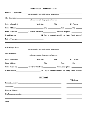 Estate Organizer Worksheet  Form