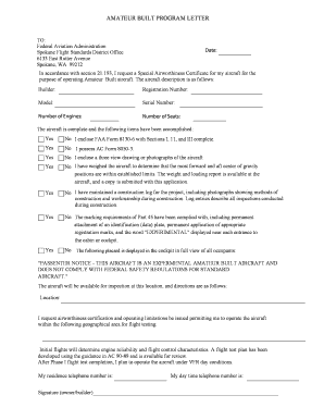 Amateur Built Program Letter Form