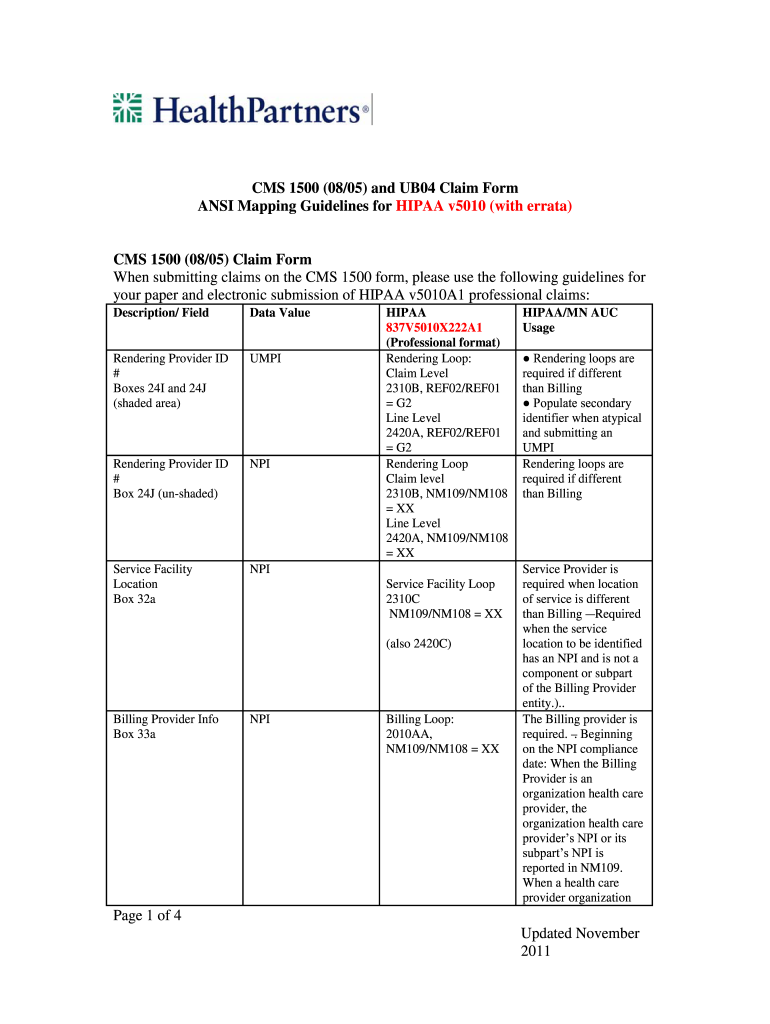  CMS 1500 0805 Description Field 2011