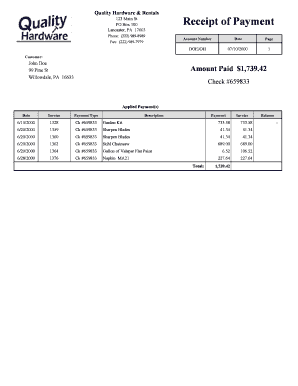 University Payment Receipt  Form